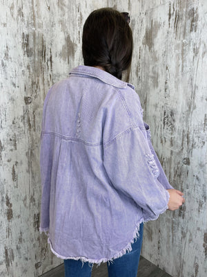 Spirit Distressed Denim Jacket - Lilac Style House Fashion