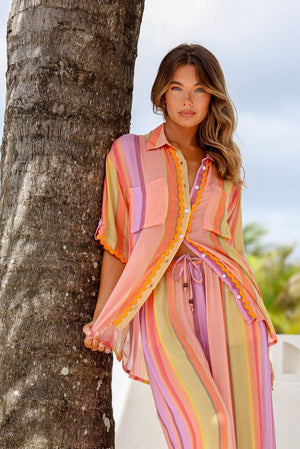 
            
                Load image into Gallery viewer, Sunset Striped Ric Rac Shirt Blouse - Style House Fashion Joop and Gypsy
            
        