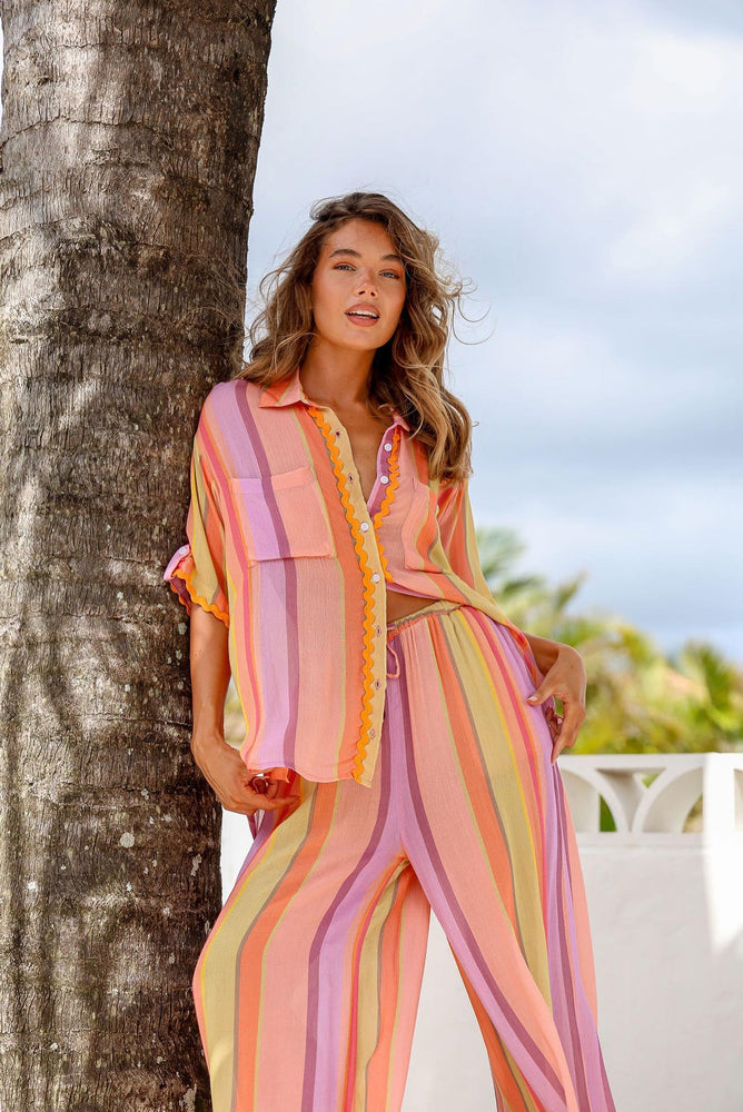 
            
                Load image into Gallery viewer, Sunset Striped Ric Rac Shirt Blouse - Style House Fashion Joop and Gypsy
            
        