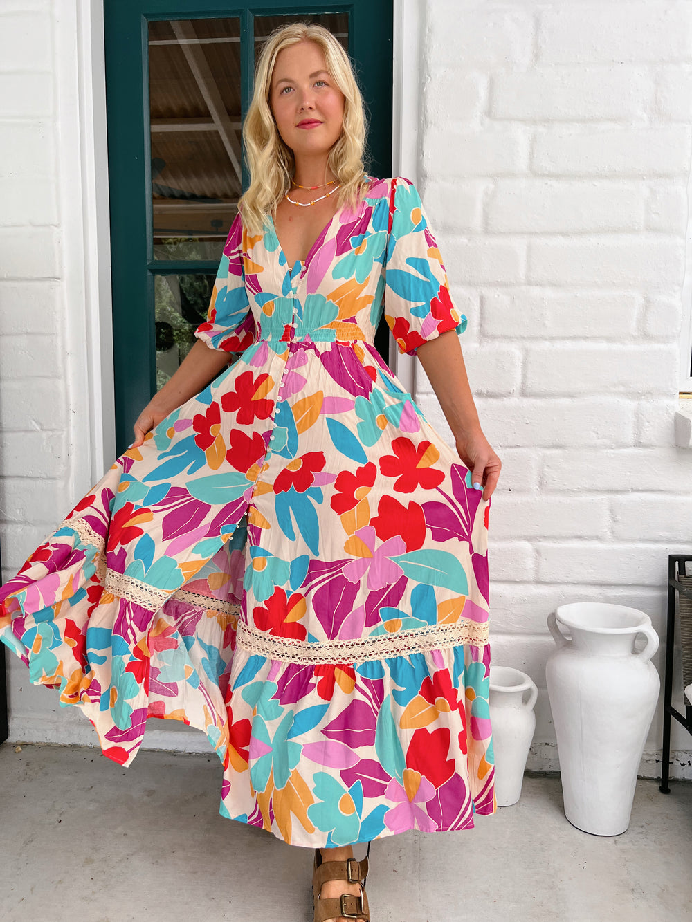 knee length dresses for ladies Shop JAASE Malina Print Carmen Maxi Dress at She Creates Stories main image 0