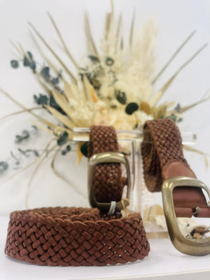 Twill Boho Genuine Leather Plaited Belt ~ Oak - Style House Fashion ArtNVintage