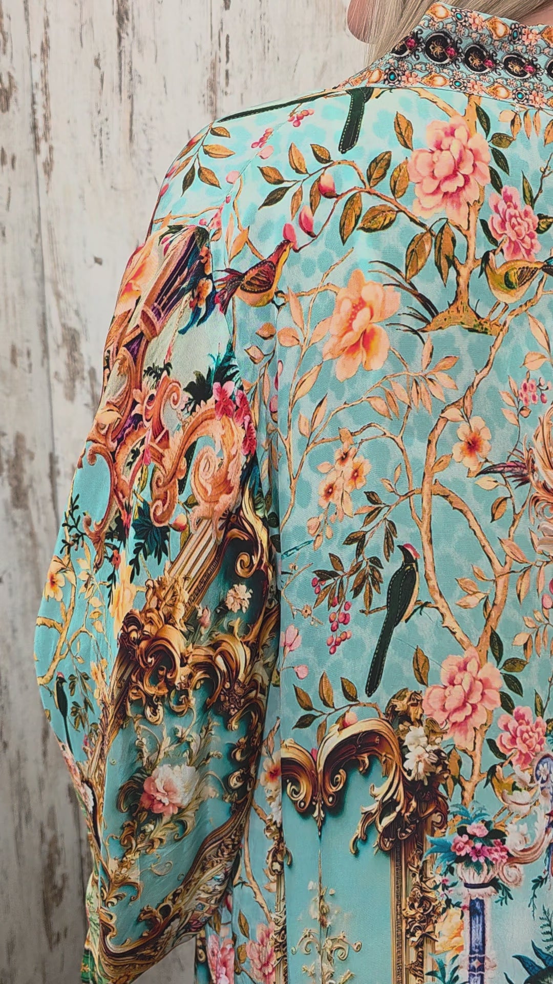 Peacock Feather Opulence Embellished Kimono - Azure Rose