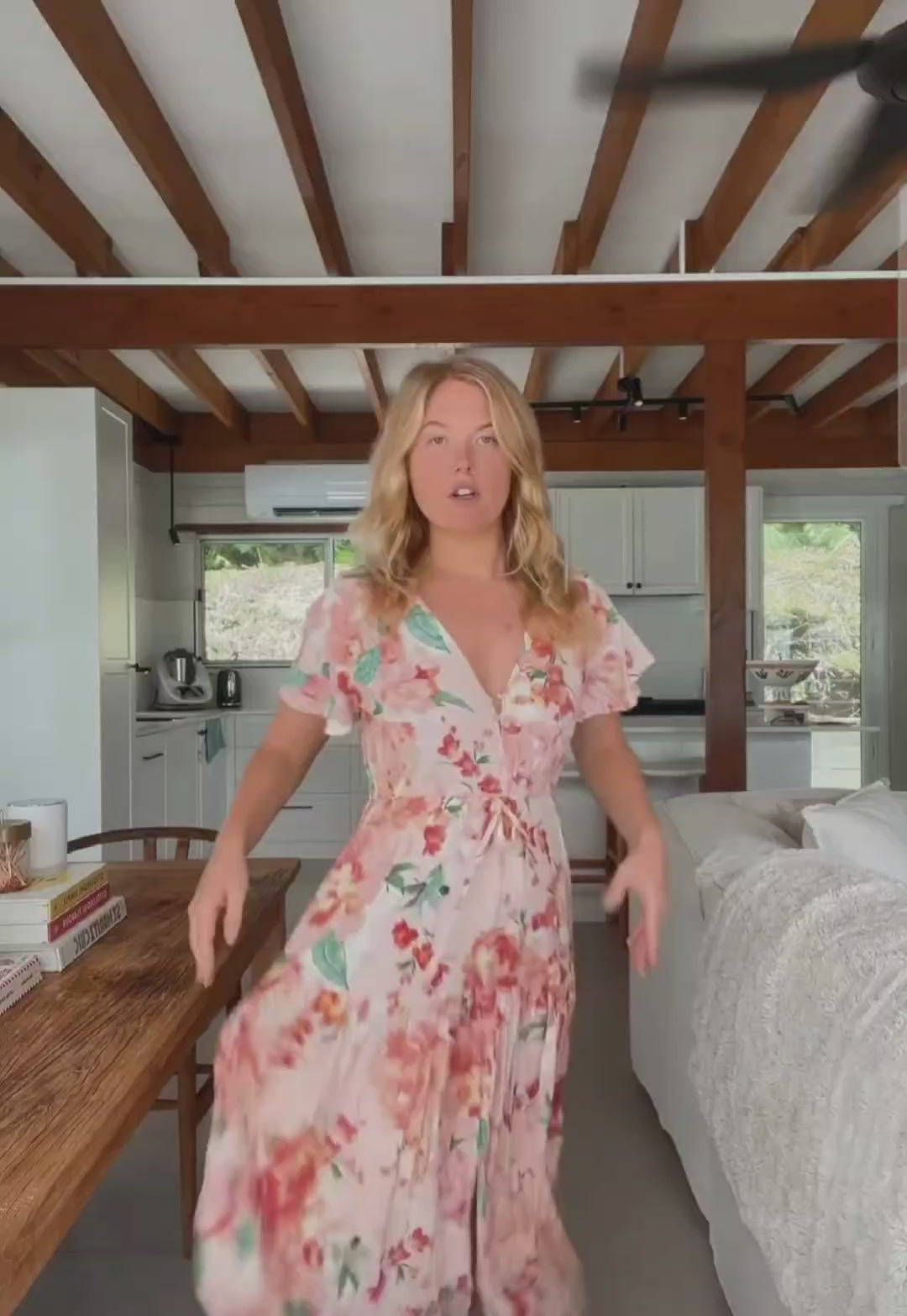 Jaase Teresia Maxi Dress with Flutter Sleeve V Neck Button Bodice Drawstring Waist - Alessia