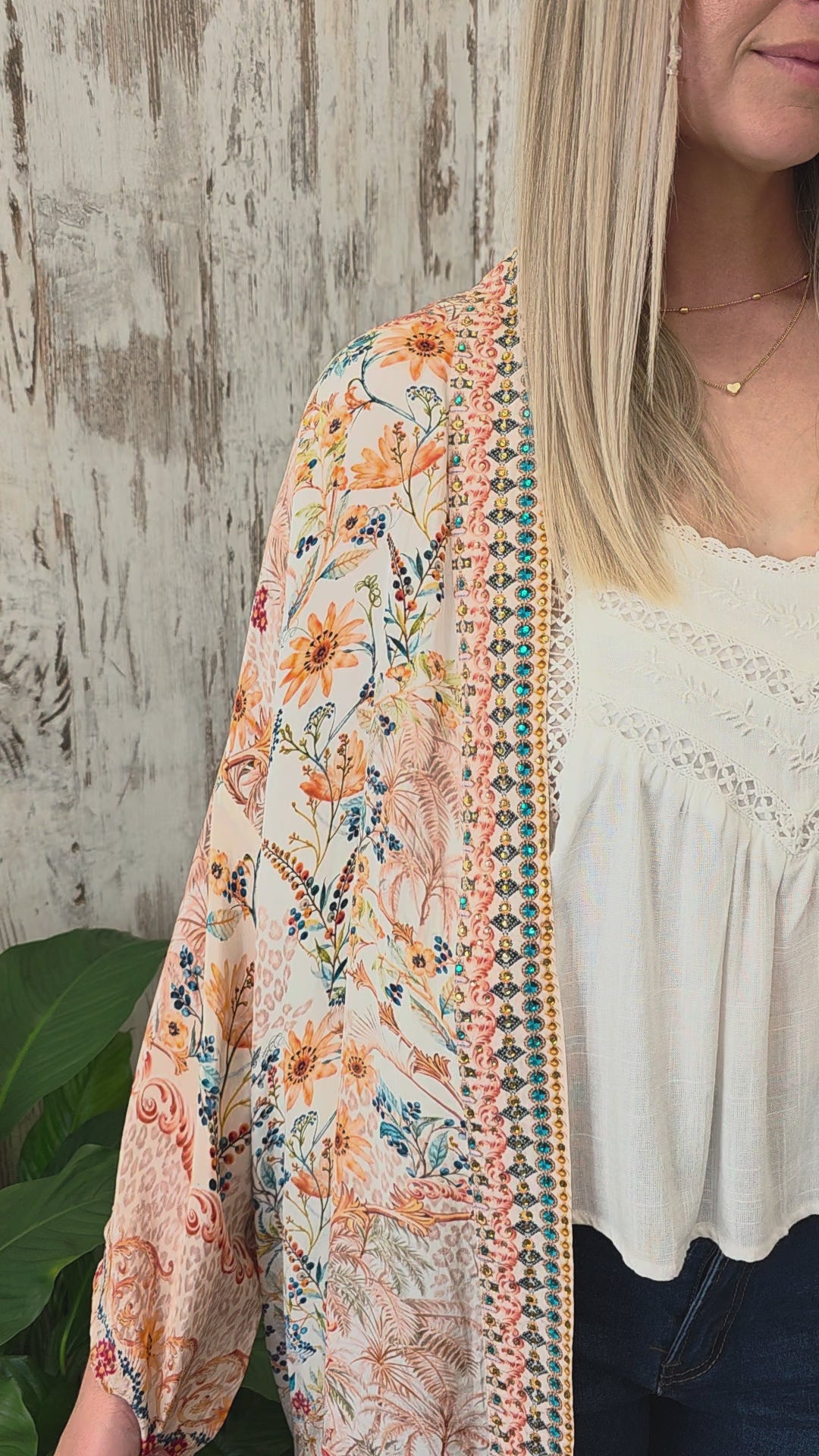 Peacock Feather Luxe Embellished Kimono - Golden Savannah