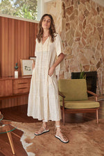 Little Lies Savannah Cotton Midi Dress with Pockets V Neck Tie Sleeves - Vintage Cream - Style House Fashion