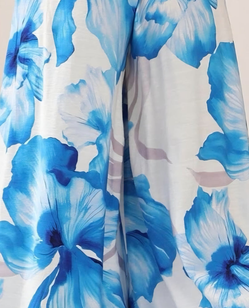 Iris Maxi Charlotte Maxi Dress with Shirred Bodice Flutter Sleeve - Blue Hibiscus