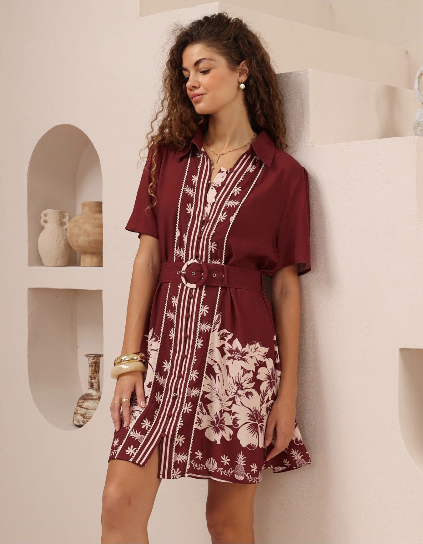 Iris Maxi Bianca Shirt Dress with V Neck Collar Button Front Flutter Sleeve - Camellia - Style House Fashion Iris Maxi Iris Maxi