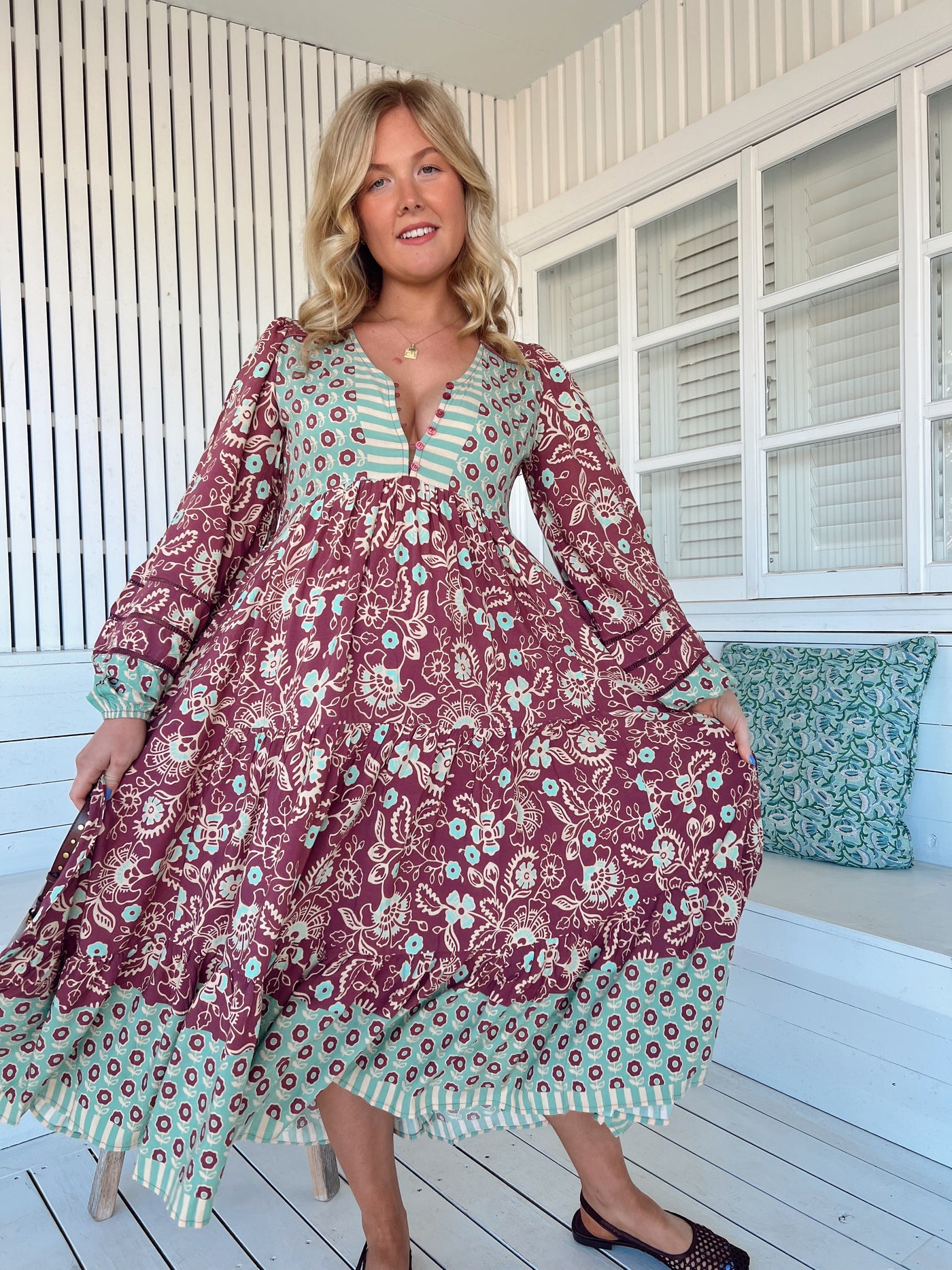 Jaase Eve Midi Dress with Long Billowy Sleeve - Athena - Style House Fashion Jaase Jaase