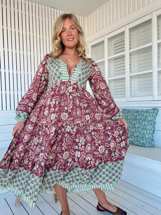 Jaase Eve Midi Dress with Long Billowy Sleeve - Athena