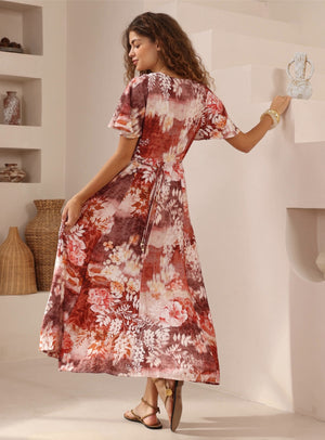 Iris Maxi Stacey Maxi Dress with V Neck Flutter Sleeve Empire Waist - Rylee - Style House Fashion Iris Maxi