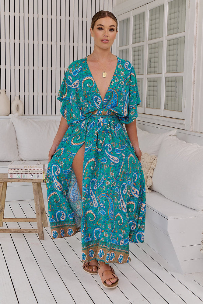 Jaase Fields Maxi Dress with V Neck Caftan Style Sleeve  - Ventura - Style House Fashion