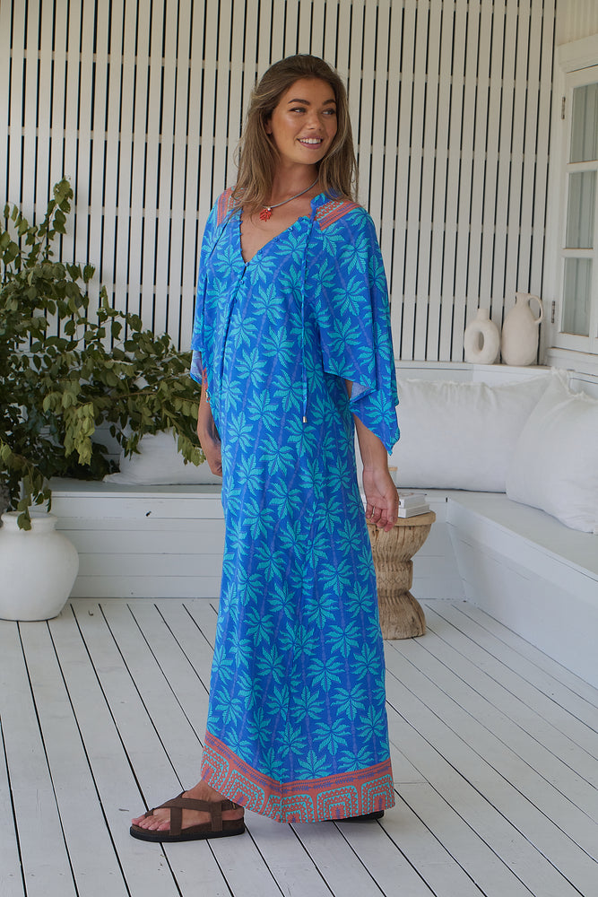 Jaase Bree Maxi Dress with V Neck Button Bodice Hankerchief Sleeve - Take Me On Vacay - Style House Fashion