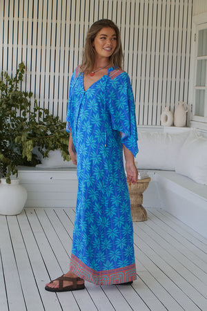 Jaase Bree Maxi Dress with V Neck Button Bodice Hankerchief Sleeve - Take Me On Vacay - Style House Fashion