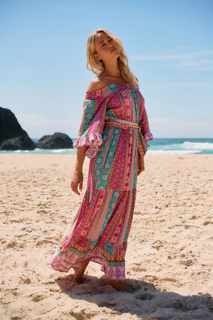Jaase Tegan Maxi Dress with Shirred Waist Off Shoulder Wing Sleeve - Cedella - Style House Fashion