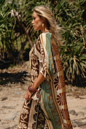 Jaase Bree Maxi Dress with V Neck Button Bodice Hankerchief Sleeve - Cacao Mist - Style House Fashion Jaase