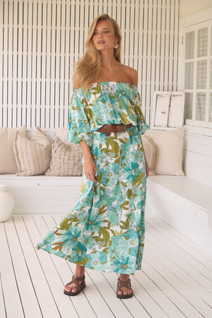 Jaase Hallie Maxi Dress with Off Shoulder A-Line Skirt Puff Sleeve - Amaya - Style House Fashion Jaase