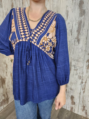 Julie Blouse Top V Neck Marrakech Collection - Style House Fashion Salty Bright