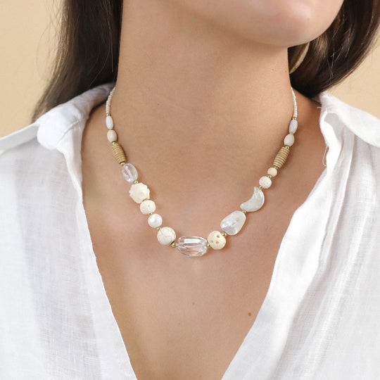 Nature Bijoux Pondichery Mother Of Pearl Quartz Shell Necklace