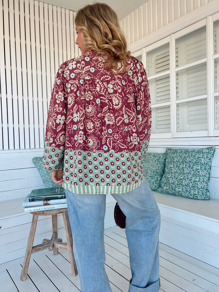 Jaase Bee Blouse Top with Mandarin Collar V Neck Buttons Lace Detail - Athena - Style House Fashion Jaase Jaase Jaase