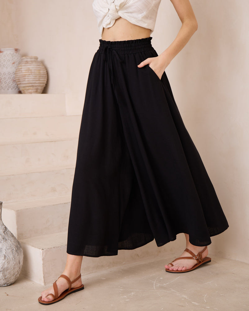 Iris Maxi Palazzo Pants Drawstring Waist Wide Leg - Black - Style House Fashion