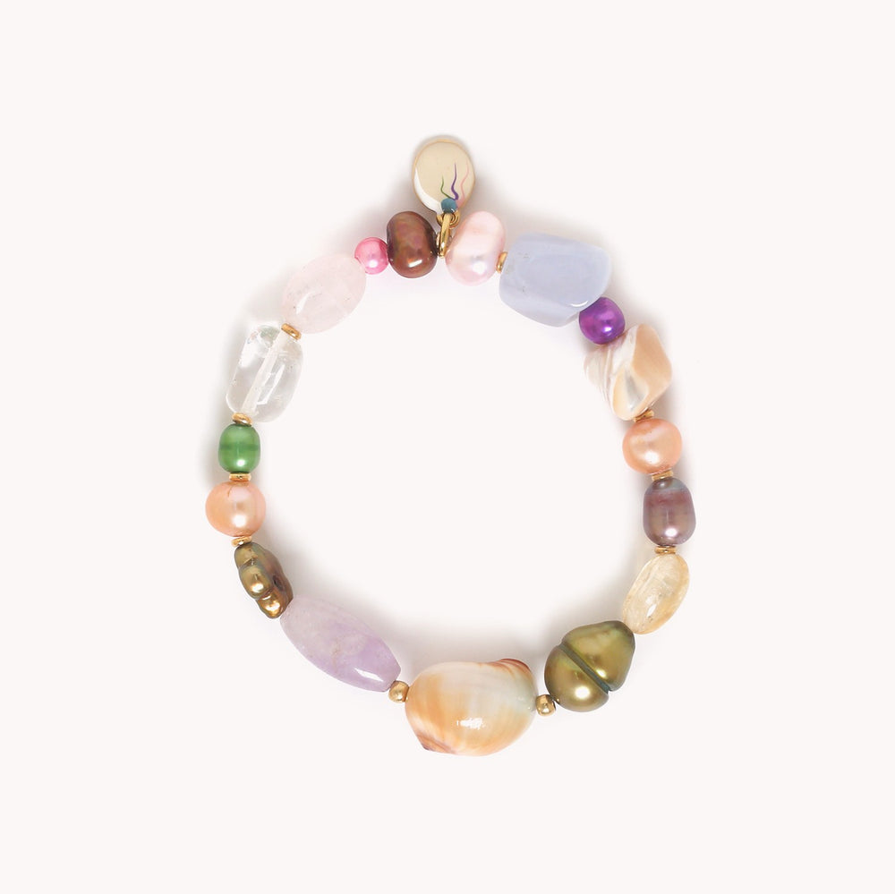 Nature Bijoux Monte Rosso Multi Colour Pearl Amethyst Shell Stretch Bracelet