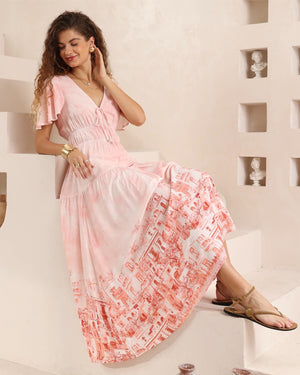 Iris Maxi Cate Maxi Dress with V-Neck Flutter Sleeve - Remi