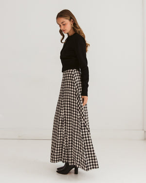 Paper Heart Gingham Maxi Skirt with Elastic Waist A-Line - Gingham