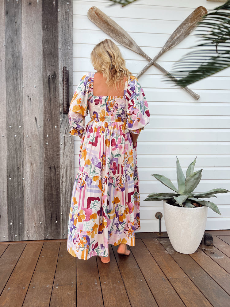 Jaase Tulli Midi Dress with Shirred Bodice Pockets Puff Sleeve - Sweet Lilly - Style House Fashion Jaase Jaase Jaase