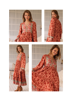 Jaase Eve Midi Dress with Long Billowy Sleeve - Lillianna - Style House Fashion Jaase Jaase