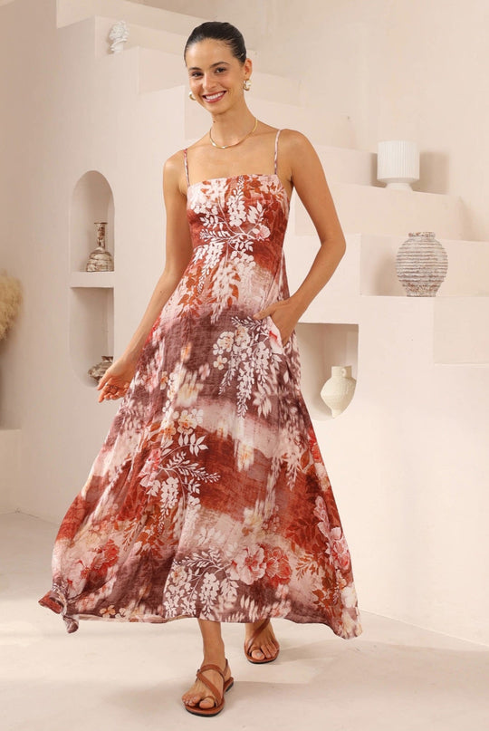 Iris Maxi Collette Maxi Dress with Square Neckline Pockets Spaghetti Strap - Rylee