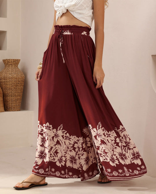 Iris Maxi Palazzo Pants with Drawstring Waist Wide Leg - Camellia
