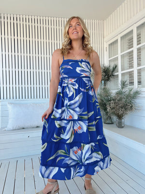Jaase Heidi Midi Dress with Square Neck Shirred Back Adjustable Straps - Asteria - Style House Fashion Jaase