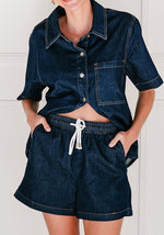 Country Denim Jane Drawstring Shorts - Dark Blue - Style House Fashion