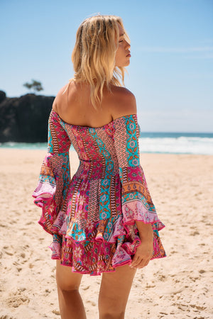 Jaase Primrose Mini Dress with Flared Boho Sleeve Shirred Bust - Cedella - Style House Fashion Jaase Jaase