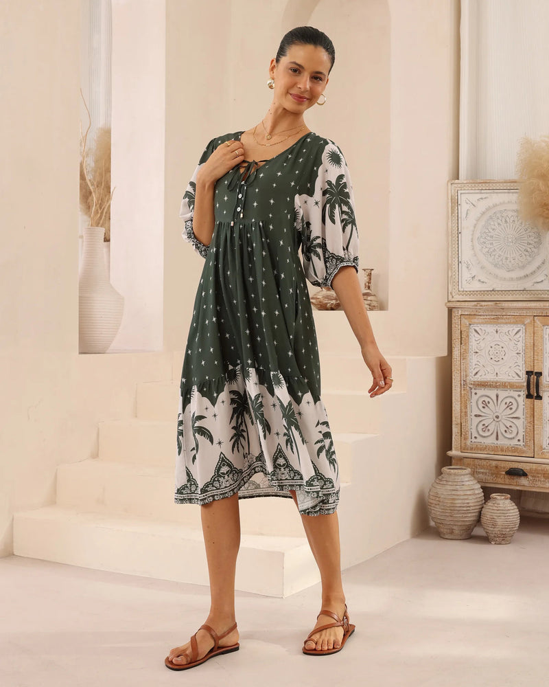 Iris Maxi Dell Midi Dress with Pockets V Neck - Olivine - Style House Fashion Iris Maxi Iris Maxi Iris Maxi Iris Maxi