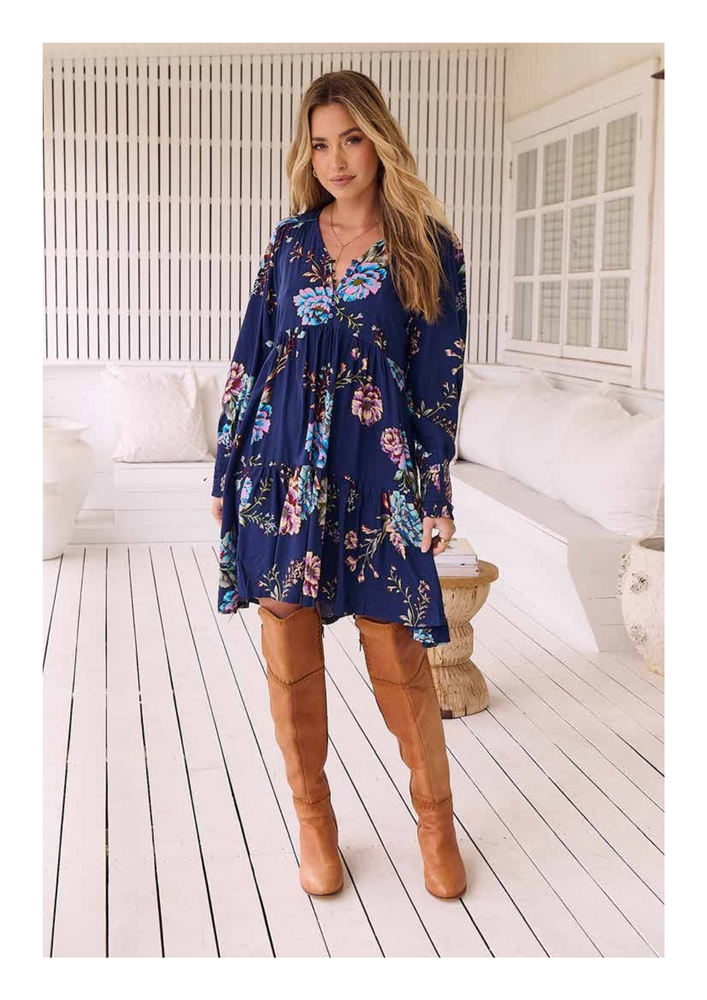 Jaase Tracey Long Sleeve Mini Dress in Botanica Collection - Style House Fashion