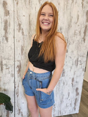 Country Denim Penny Non Stretch High Rise Cargo Shorts - Mid Blue - Style House Fashion Country Denim Country Denim Country Denim Country Denim Country Denim