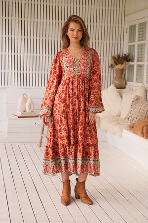 Jaase Eve Midi Dress with Long Billowy Sleeve - Lillianna - Style House Fashion Jaase Jaase