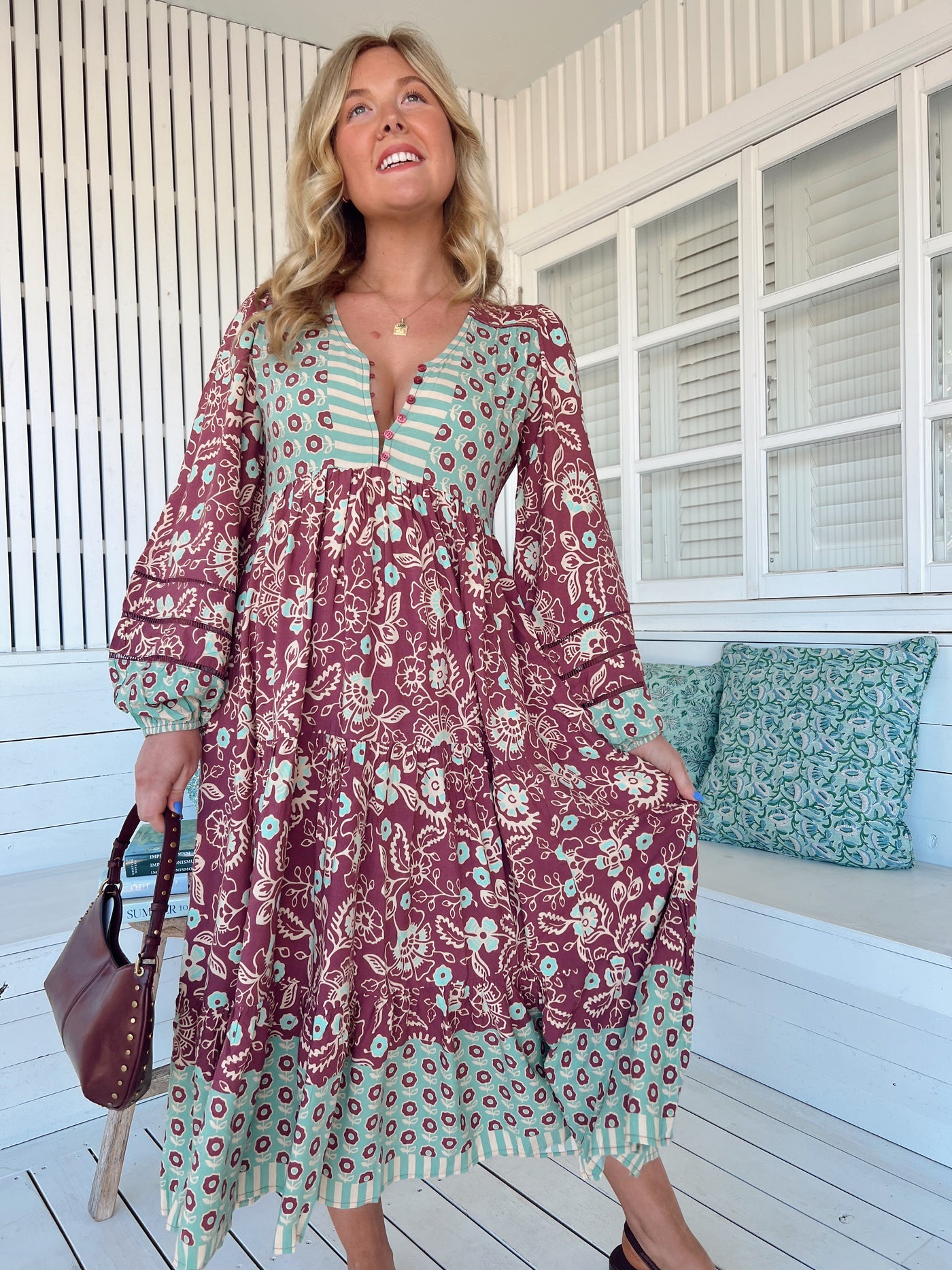 Jaase Eve Midi Dress with Long Billowy Sleeve - Athena - Style House Fashion Jaase Jaase