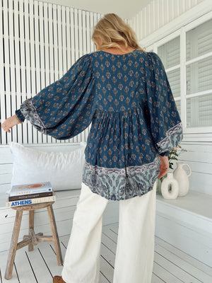 Jaase Paloma Blouse V Neck Tunic Long Billowy Sleeve - Nico - Style House Fashion Jaase