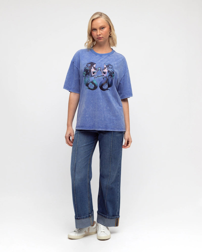 Paper Heart Mermaid Slightly Oversized Vintage T-Shirt - Blue - Style House Fashion Paper Heart