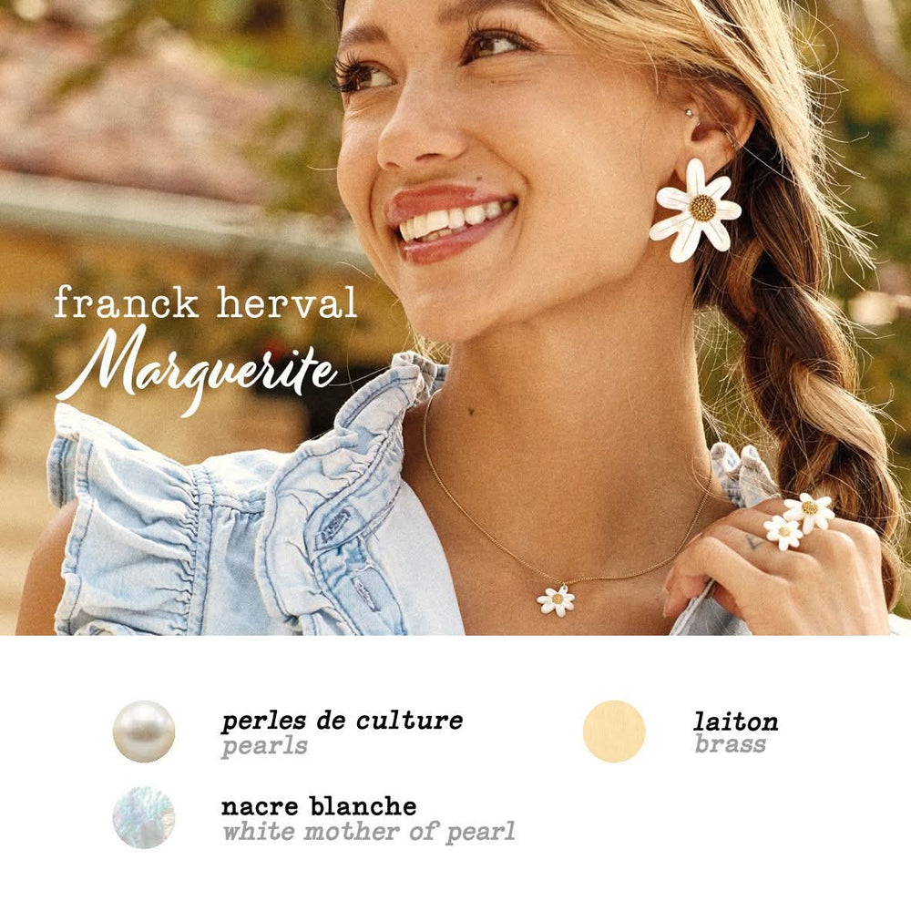 Franck Herval Marguerite Mother Of Pearl Shell Adjustable Statement Ring - Style House Fashion Franck Herval