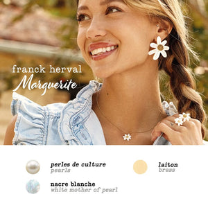 Franck Herval Marguerite Mother Of Pearl Shell Adjustable Statement Ring - Style House Fashion Franck Herval