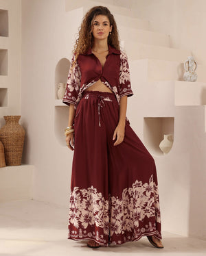 Iris Maxi Palazzo Pants with Drawstring Waist Wide Leg - Camellia