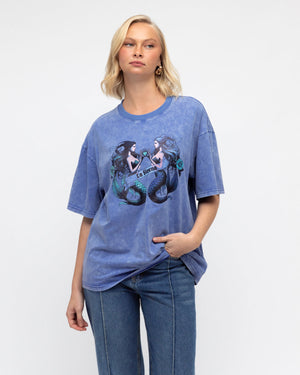 Paper Heart Mermaid Slightly Oversized Vintage T-Shirt - Blue - Style House Fashion Paper Heart