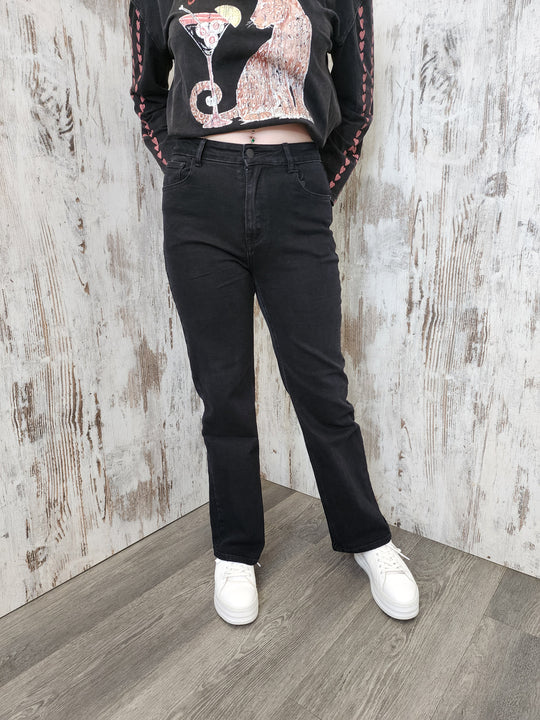 Country Denim Izzy Stretch High Rise Straight Leg Denim Jeans - Black