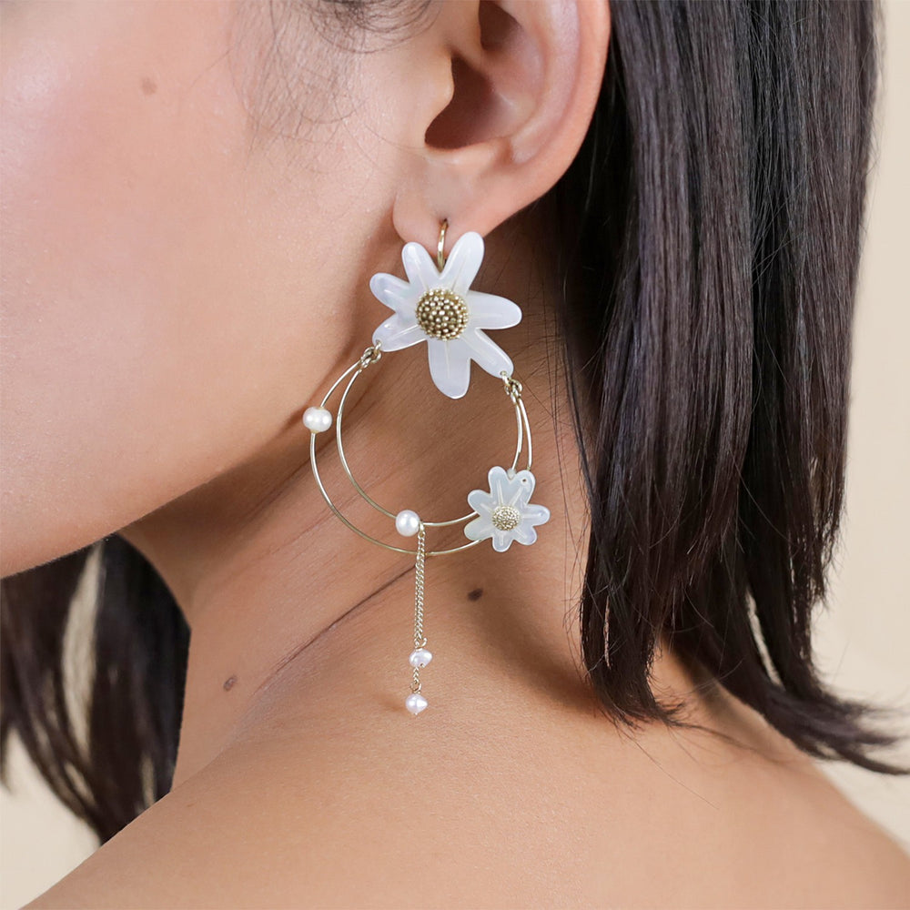 Franck Herval Marguerite Mother Of Pearl Shell Statement Earrings - Style House Fashion Franck Herval