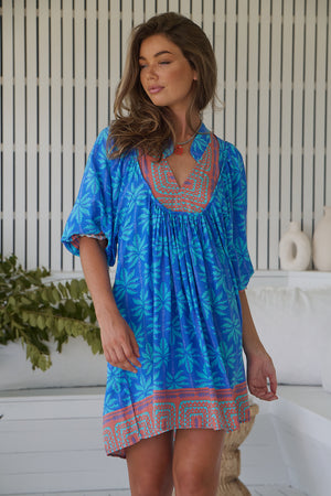 Jaase Boheme Mini Dress with Mandarin Collar Pockets - Take Me On Vacay - Style House Fashion