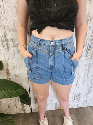 Country Denim Penny Non Stretch High Rise Cargo Shorts - Mid Blue - Style House Fashion Country Denim Country Denim Country Denim Country Denim Country Denim