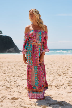 Jaase Tegan Maxi Dress with Shirred Waist Off Shoulder Wing Sleeve - Cedella - Style House Fashion